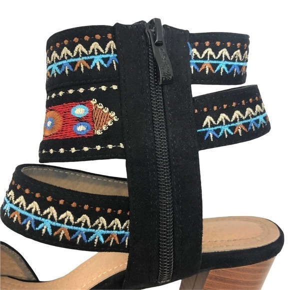 Embroidered Open Toe Bohemia Stacked Heel Sandals 9.5 / 10 - Picture 4 of 14